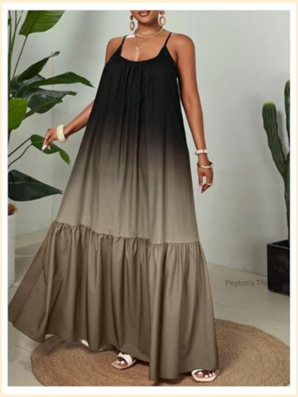 Spaghetti Strap Ruffle Hem Ombre Maxi Dress Flowy Vacation Sundress - Picture 4 of 5